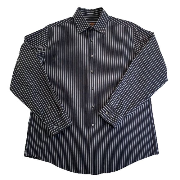 BCBG Attitude Blue Pinstripe Modern Fit Button Up-L - Picture 2 of 11